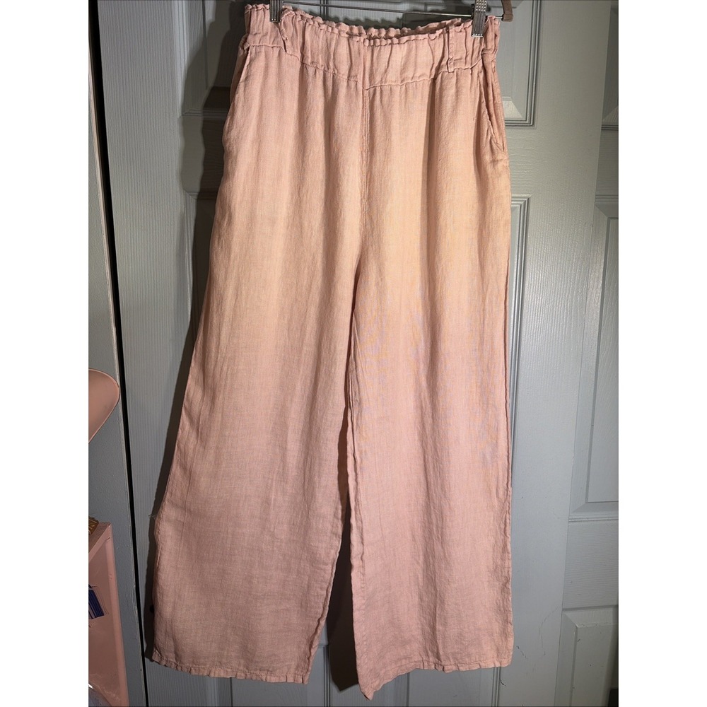 Italia Made In Italy Linen Beige/pink Wide Leg Pants Size Medium. Boho.
